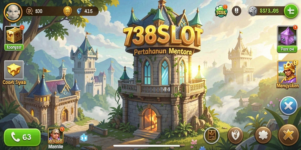 Screenshot utama 738SLOT menampilkan aksi menara pertahanan yang mendebarkan.
