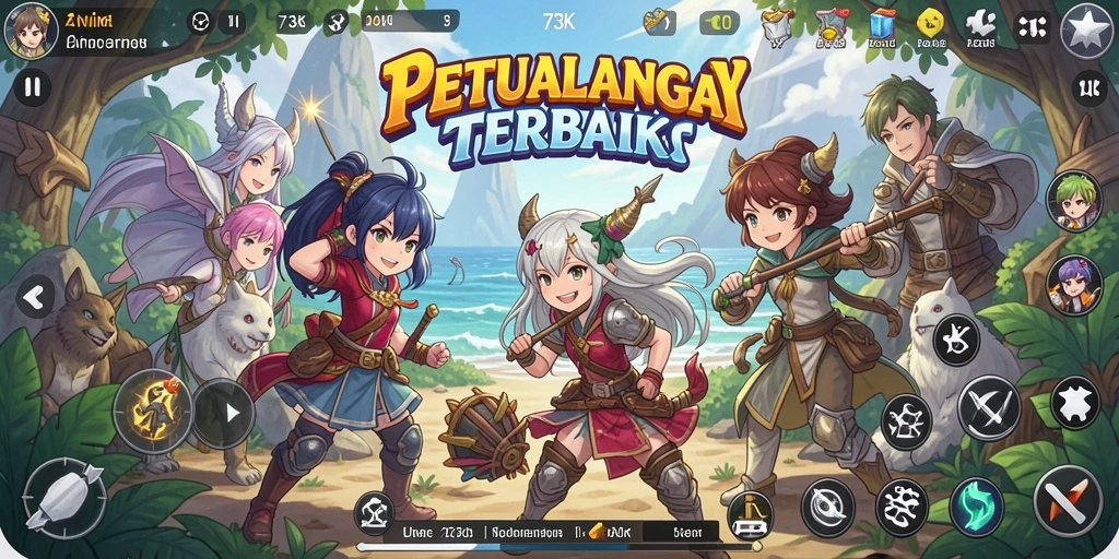 Tampilan dalam game 73K menampilkan karakter Anime yang unik dan menarik.