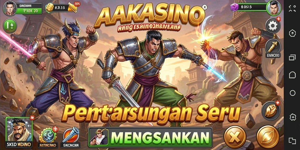 Screenshot AAKASINO menampilkan pertarungan seru antara karakter-karakter ikonik.