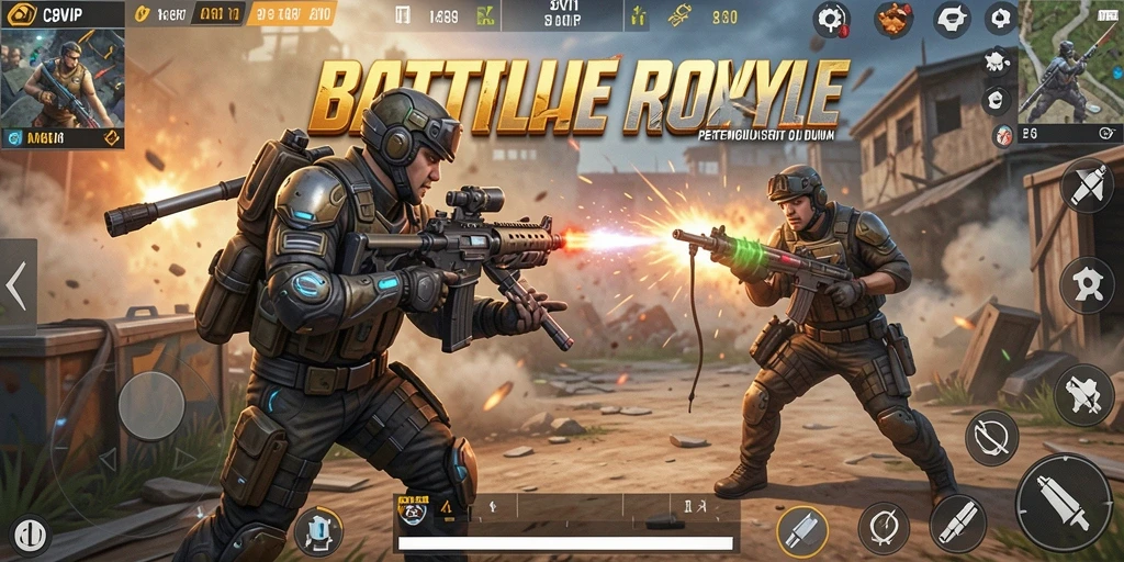 Tangkapan layar C8VIP menampilkan adu tembak seru dalam pertempuran Battle Royale.