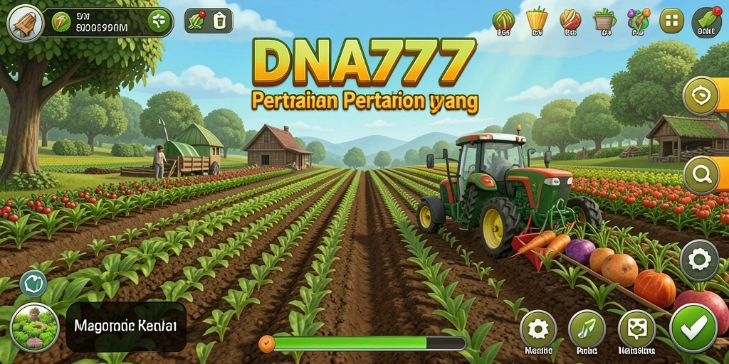 Tangkapan layar dari gameplay DNA777 yang menunjukkan proses bertani.