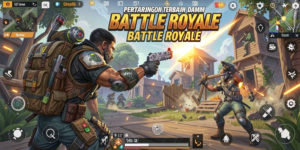 Screenshot gameplay F08 menampilkan aksi seru dalam pertempuran Battle Royale.