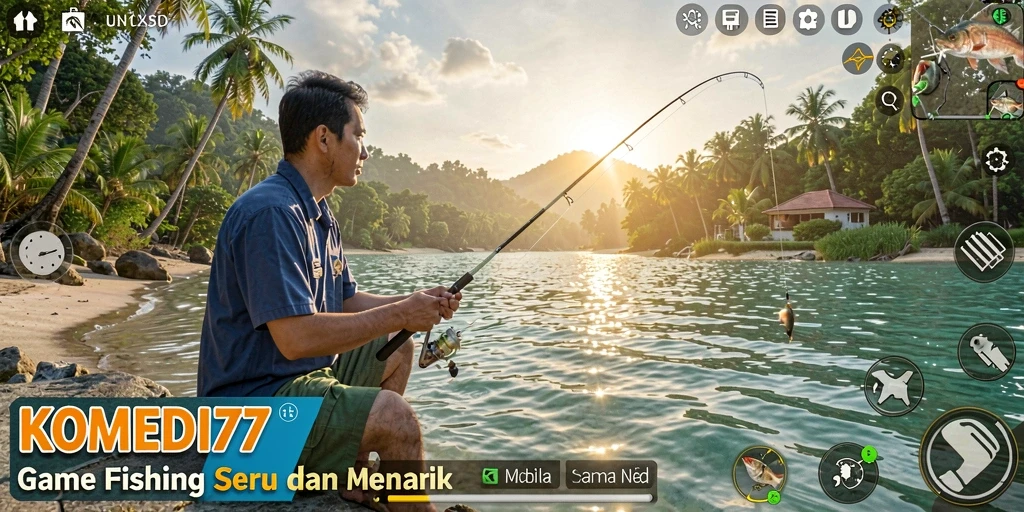 Tampilan gameplay seru saat menangkap ikan di KOMEDI77.