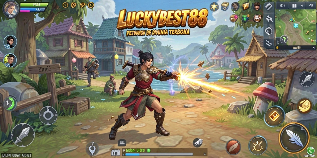 Screenshot gameplay <strong>LUCKYBEST88</strong> menunjukkan petualangan seru di dunia terbuka.