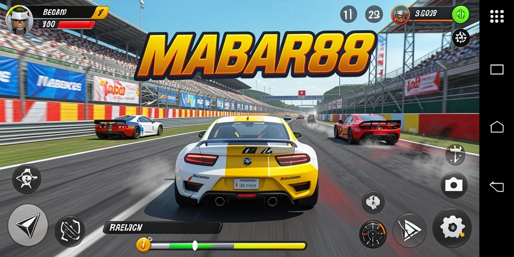Screenshot gameplay MABAR88 menampilkan aksi balapan yang mendebarkan.