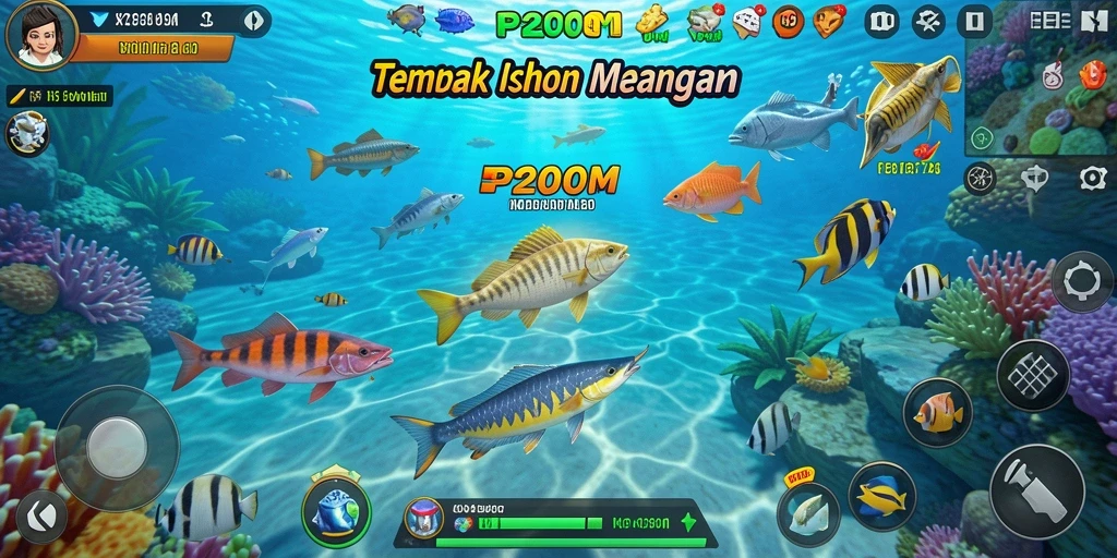Tampilan gameplay seru P200M dengan aksi Tembak Ikan.
