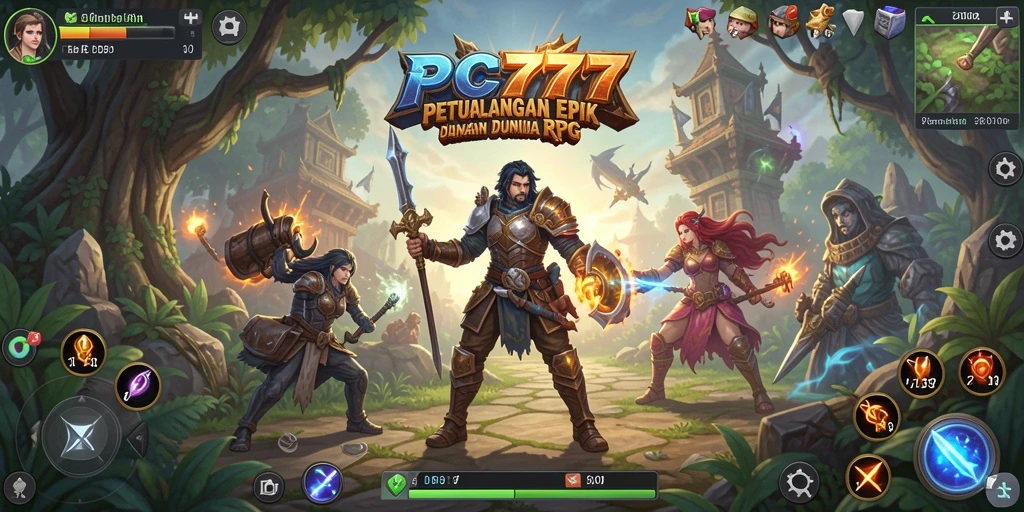 Tangkapan layar utama PC777 menunjukkan pertempuran yang mendebarkan di dunia RPG.