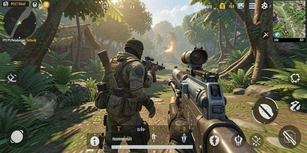 Tangkapan layar menampilkan aksi intens dalam game TPS PCPC7.