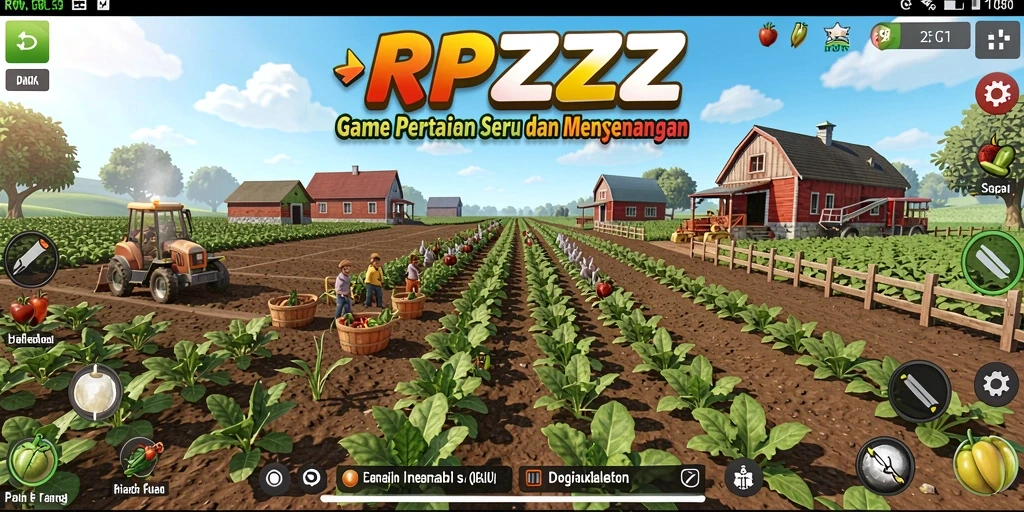 Gameplay RPZZZ dengan berbagai tanaman dan aktivitas pertanian.