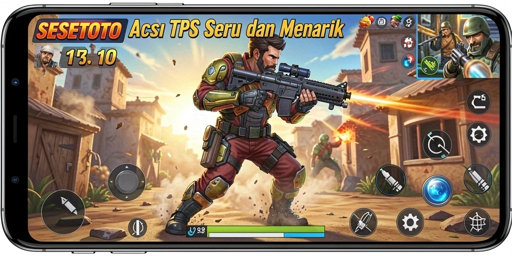 Screenshot utama SESETOTO menampilkan aksi seru dalam pertempuran TPS.