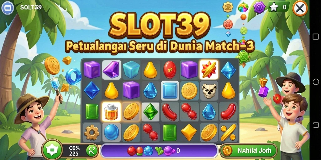 Tampilan gameplay seru di SLOT39 dengan tantangan Match-3.