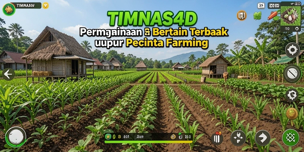 Screenshot utama TIMNAS4D menampilkan petani yang sedang merawat tanaman mereka.