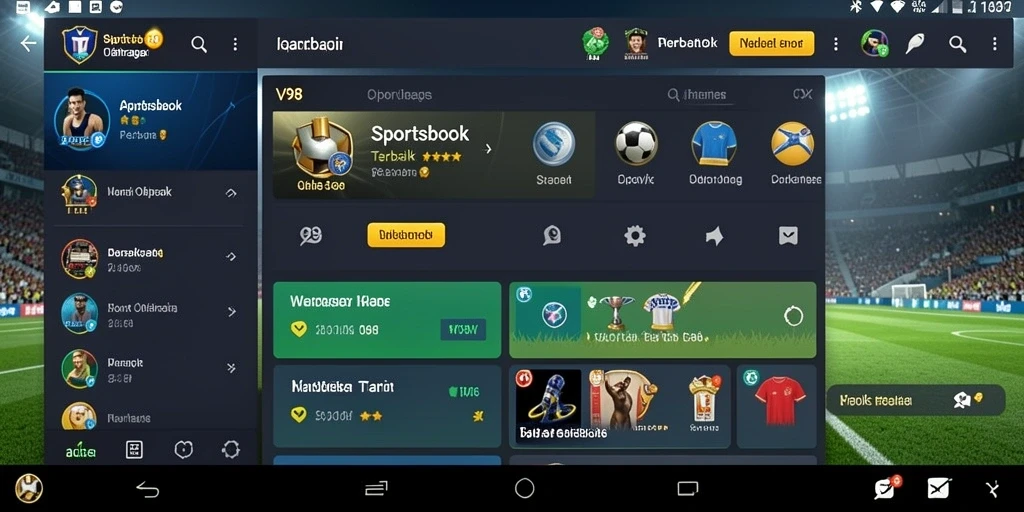 Tangkapan layar utama V98 dengan visualisasi taruhan olahraga yang menarik.